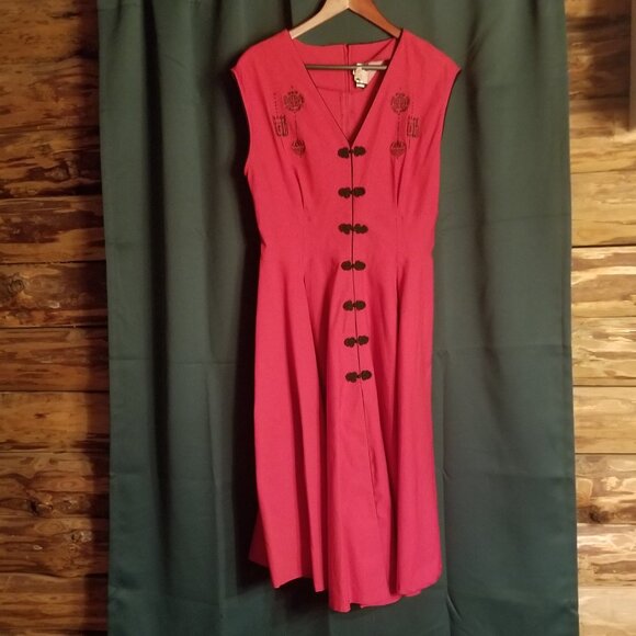 Pinup Couture Asian inspired Red Midi Dress - Picture 1 of 5